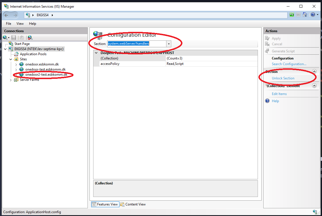 IIS – unlock handlers section