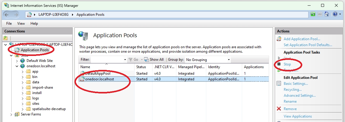 IIS Manager – application pools